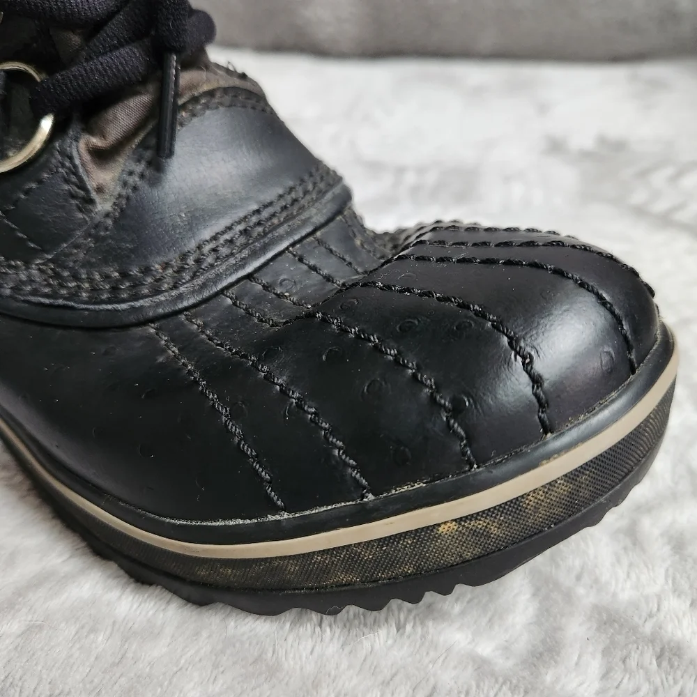 Sorel Tofino Womens 7 Boots Black Winter Waterproof Quilted Faux-Fur Trim